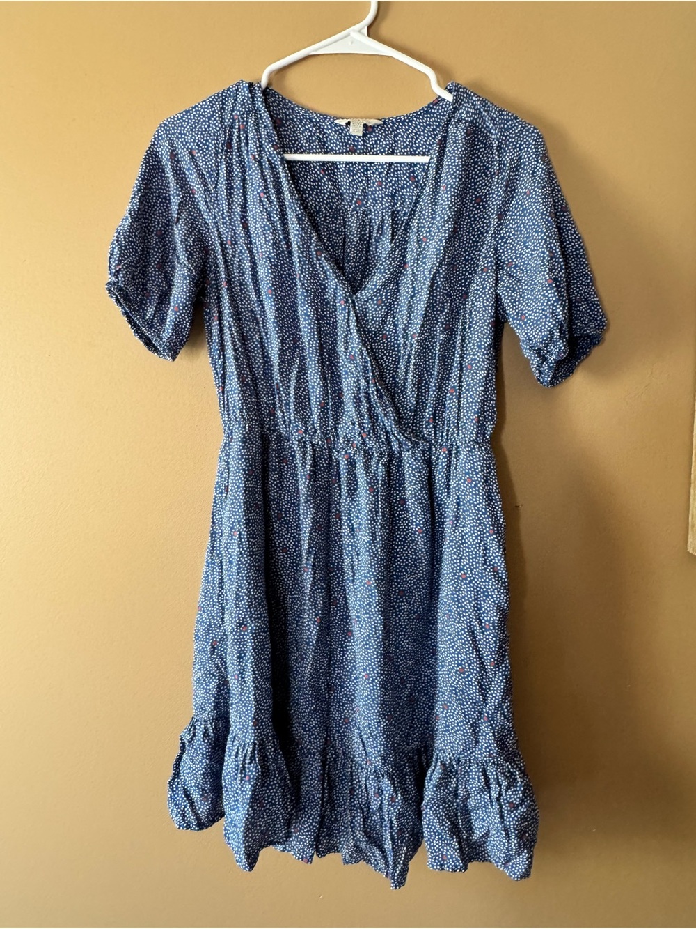 Lucky Brand Blue Polka-Dot Wrap Midi Dress